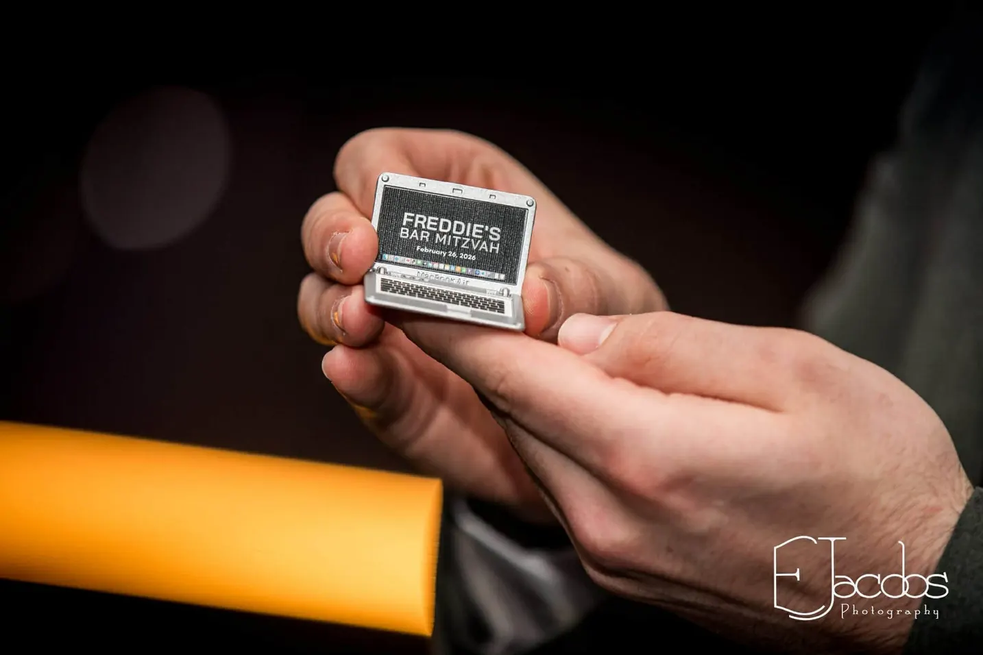 A mini laptop souvenir made for Freddie’s Bar Mitzvah