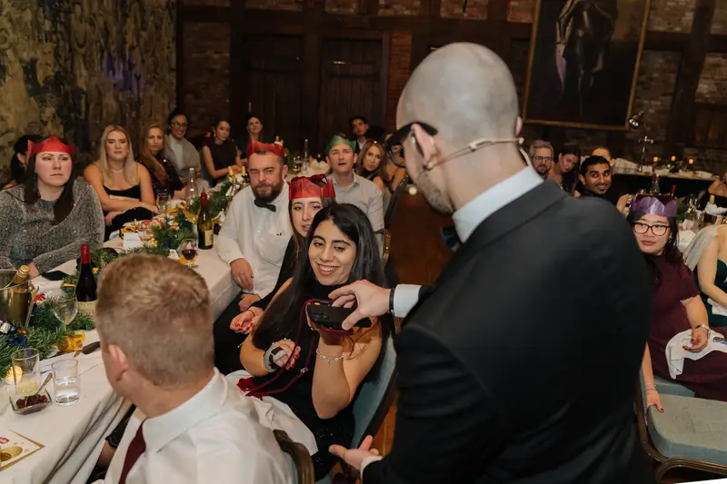 Table magic between courses at the Lotus Christmas dinner, Hatfield House