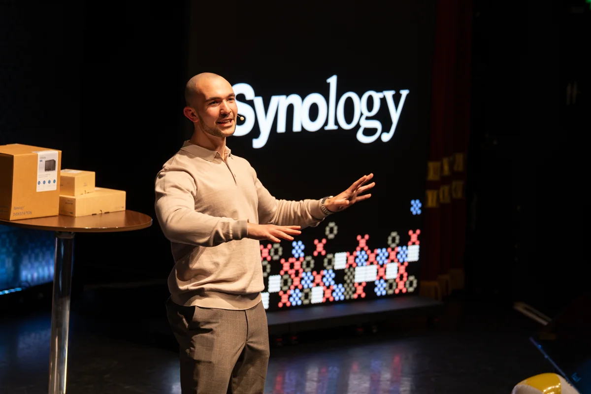 Daniel Bower presenting on stage at Synology Solution Day 2026
